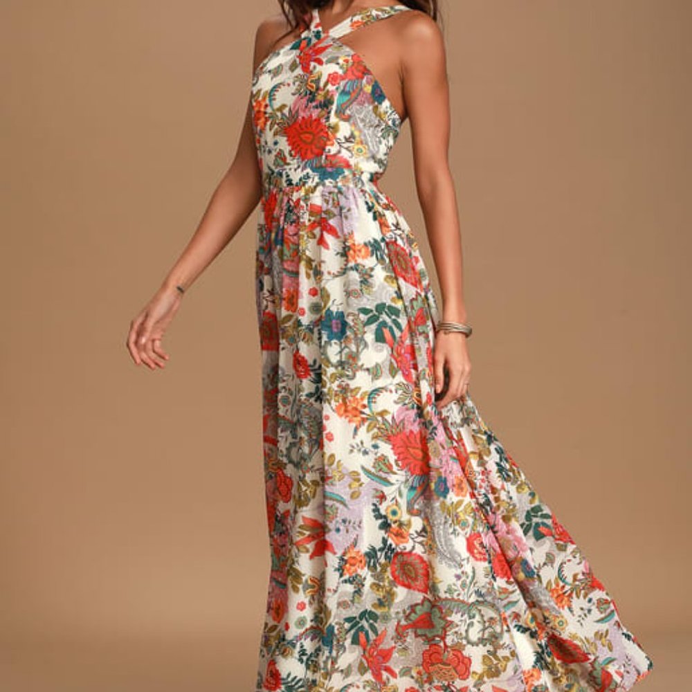 Lulus Lilja Cream Floral Print Maxi Dress